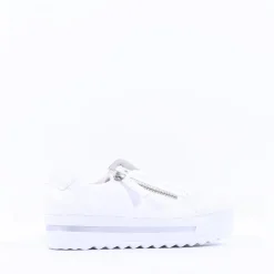 Women Gabor Heather Platform Side Zip Trainer - White Leather