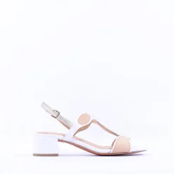 Women Marco Tozzi Hencho Low Block Heel Sandal - White Gold Combi