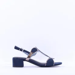 Women Marco Tozzi Hencho Low Block Heel Sandal - Navy Combi