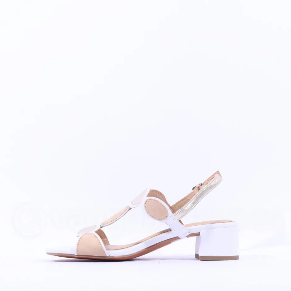 Women Marco Tozzi Hencho Low Block Heel Sandal - White Gold Combi
