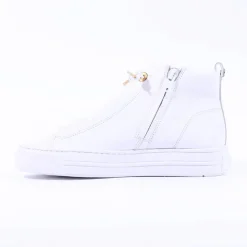 Women Paul Green Hidden Bungee Lace Hi Top - White Gold Leather