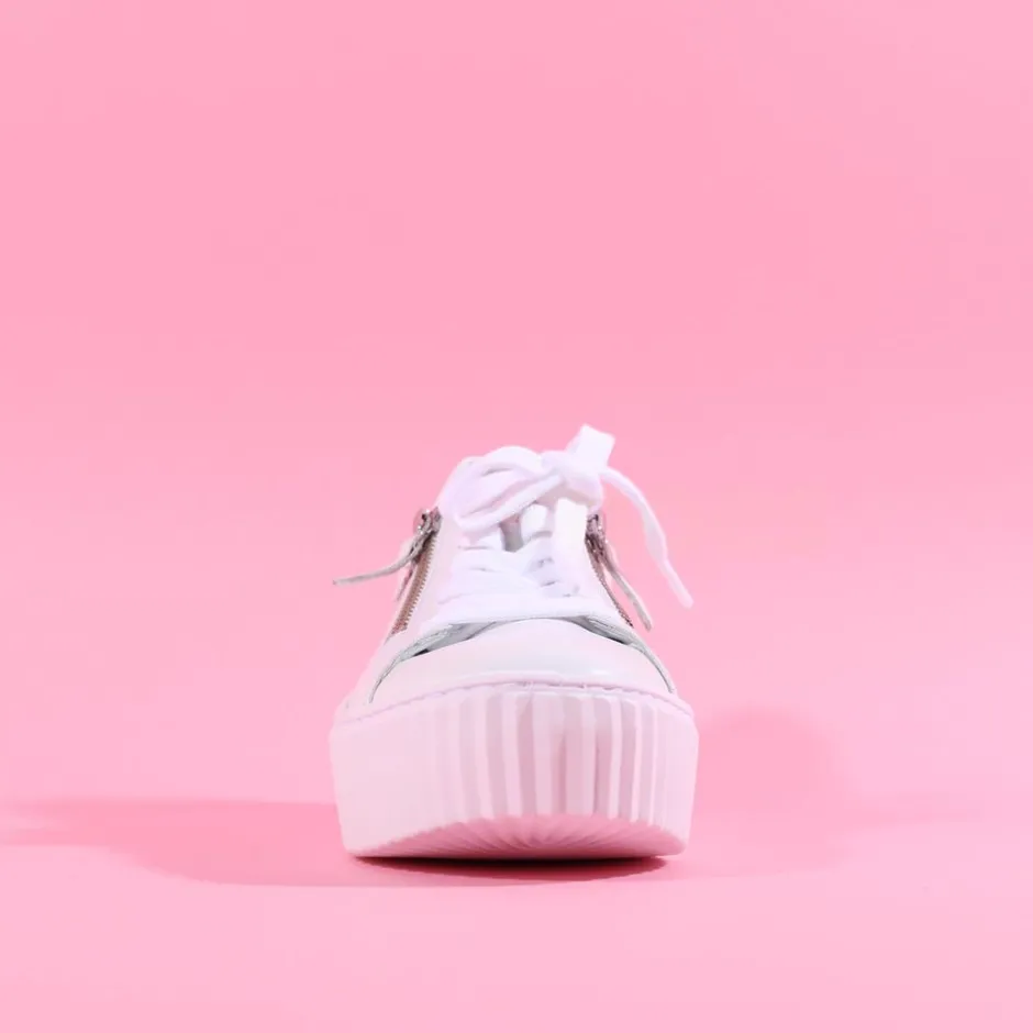 Women Gabor High Platform Zip Trainer Dolly - White Leather