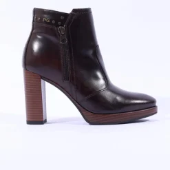 Women NeroGiardini High Stack Heel Ankle Boot - Brown Leather