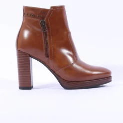 Women NeroGiardini High Stack Heel Ankle Boot - Tan Leather