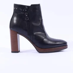 Women NeroGiardini High Stack Heel Ankle Boot - Black Leather