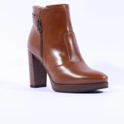 Women NeroGiardini High Stack Heel Ankle Boot - Tan Leather
