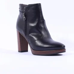 Women NeroGiardini High Stack Heel Ankle Boot - Black Leather