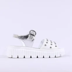 Women Marco Moreo Ibiza Stud Buckle Sandal - White Silver