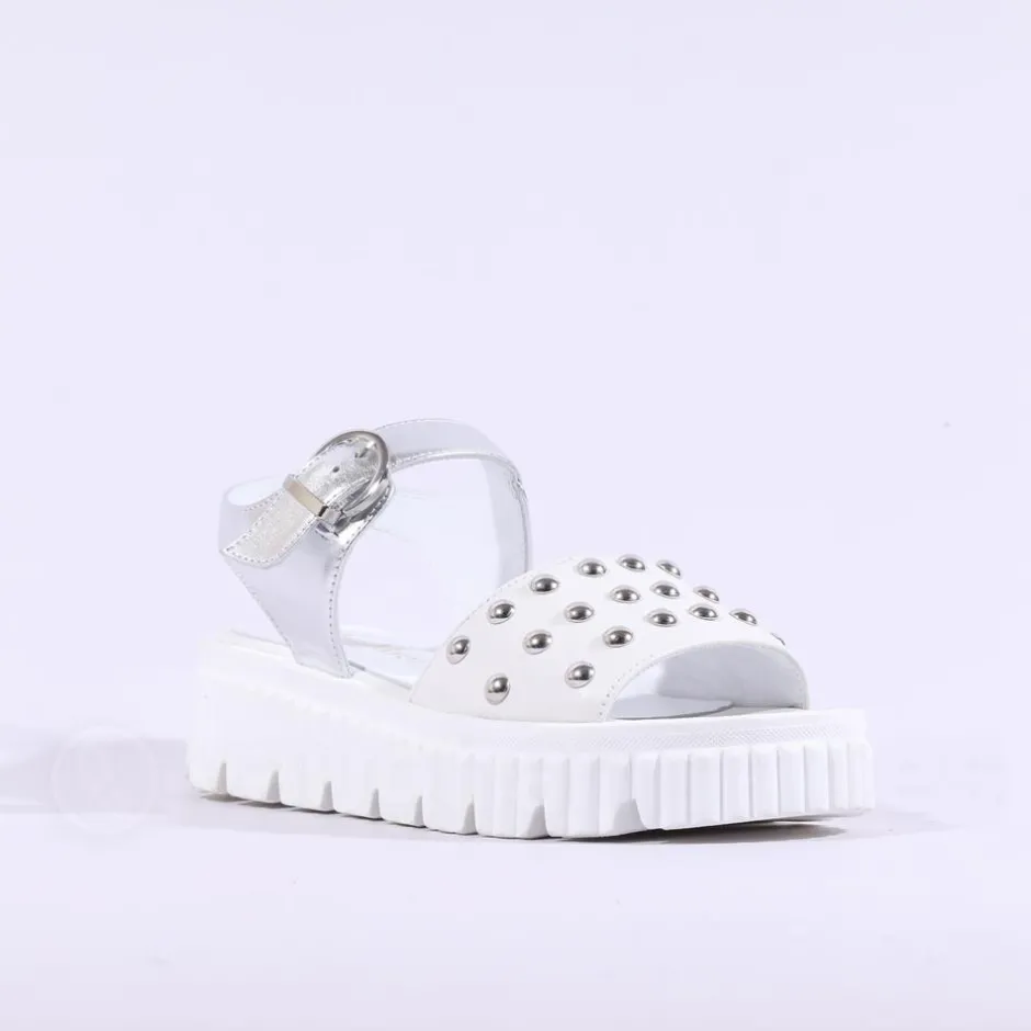 Women Marco Moreo Ibiza Stud Buckle Sandal - White Silver