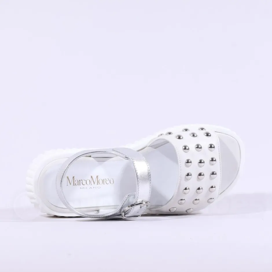 Women Marco Moreo Ibiza Stud Buckle Sandal - White Silver