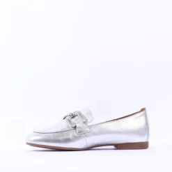 Women Gabor Jackie Diamante Buckle Loafer - Silver Leather
