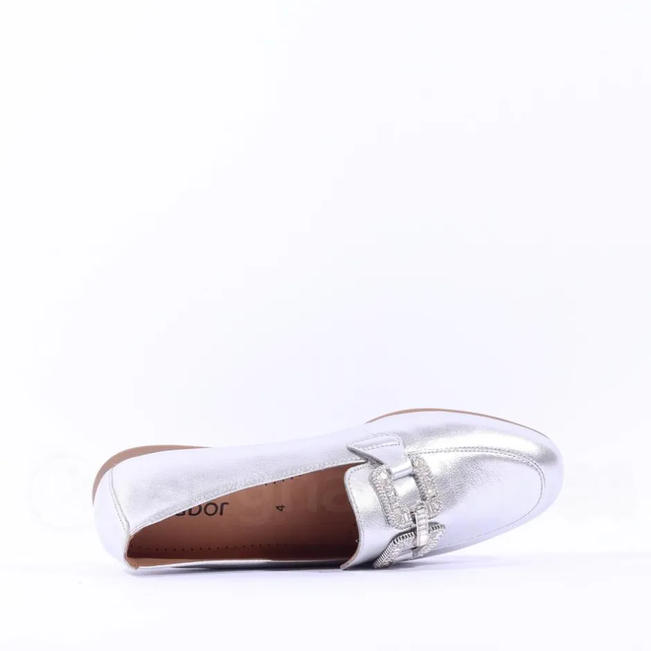 Women Gabor Jackie Diamante Buckle Loafer - Silver Leather