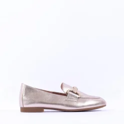 Women Gabor Jangle Slip On Buckle Loafer - Gold Leather