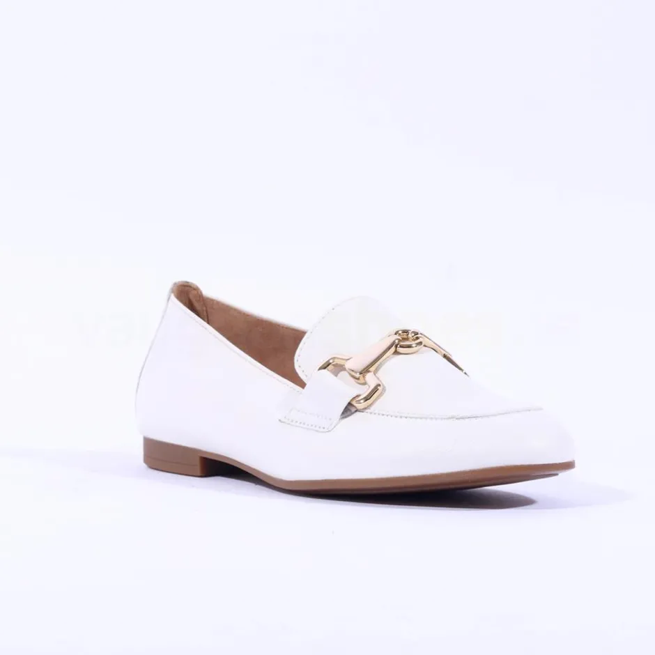 Women Gabor Jangle Slip On Buckle Loafer - White Gold Leather