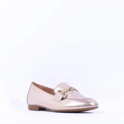 Women Gabor Jangle Slip On Buckle Loafer - Gold Leather