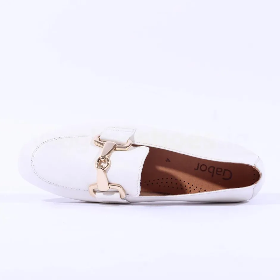 Women Gabor Jangle Slip On Buckle Loafer - White Gold Leather