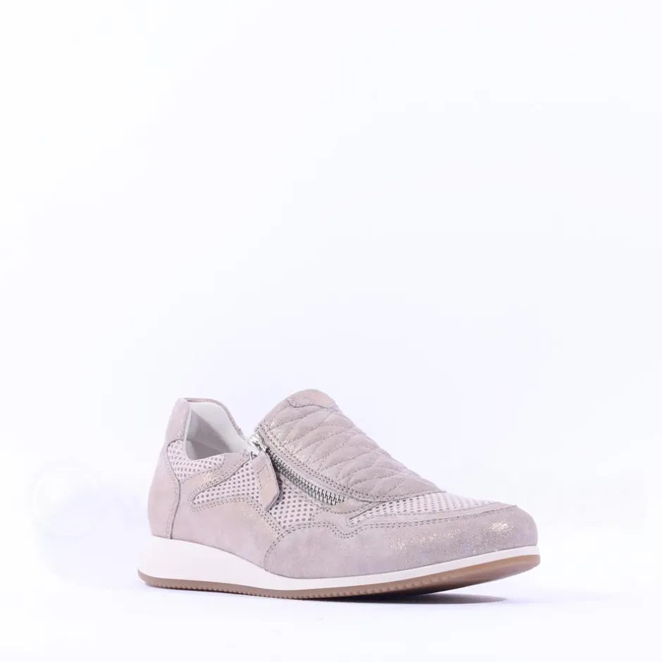 Women Gabor Janis Side Zip Slip On Trainer - Beige Metallic