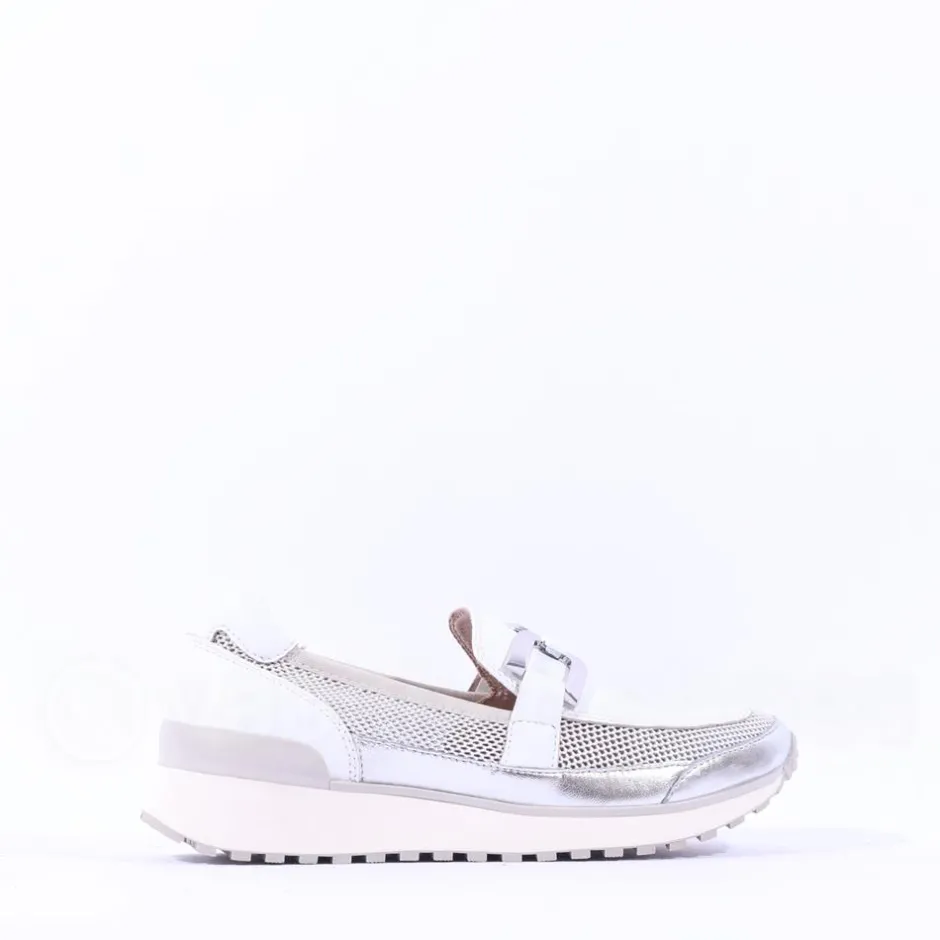 Women Caprice Kaia Slip On Mesh Link - White Silver