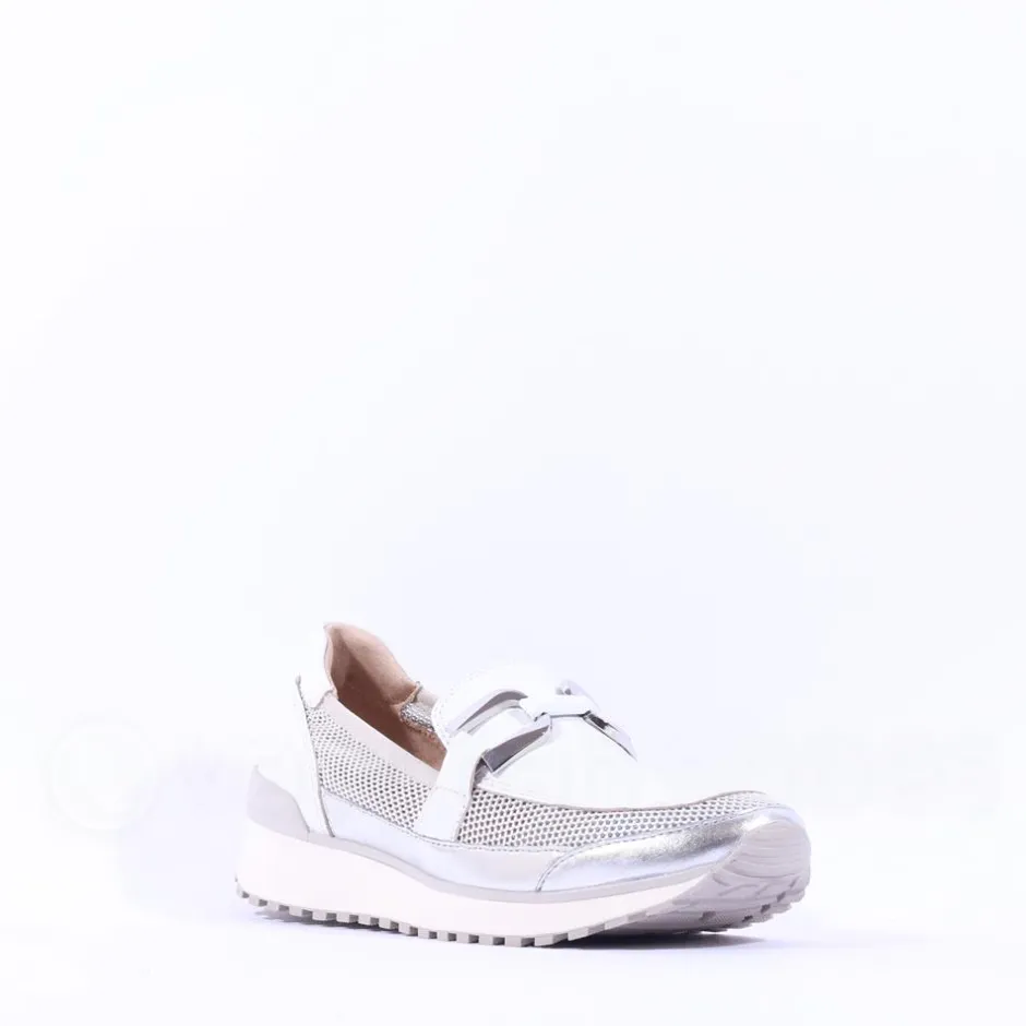 Women Caprice Kaia Slip On Mesh Link - White Silver
