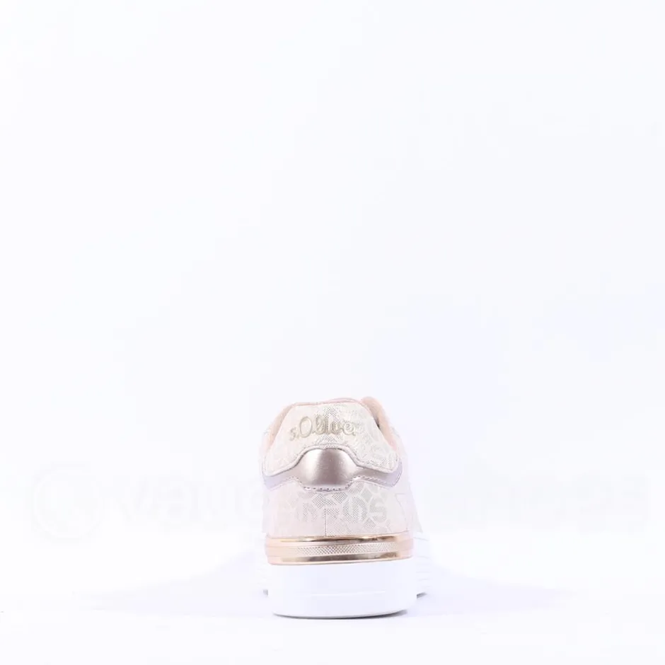 Women S.Oliver Kaito Print Lace Trainer - Champagne