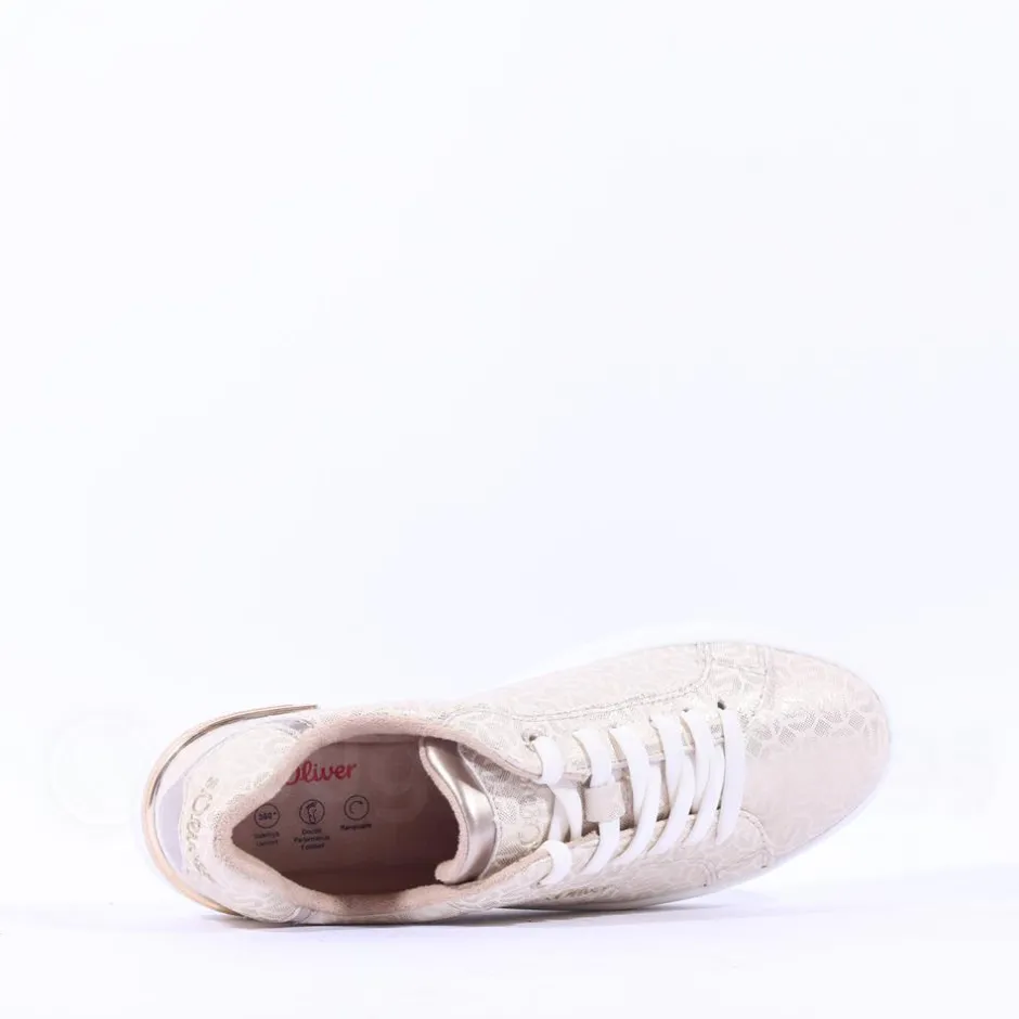 Women S.Oliver Kaito Print Lace Trainer - Champagne