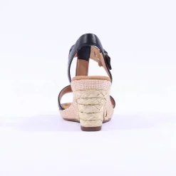 Women Gabor Karen Espadrille Wedge Sandal - Black Leather