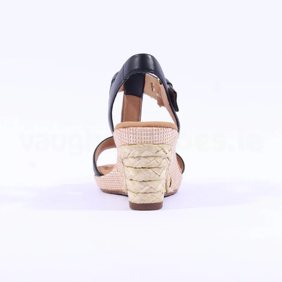 Women Gabor Karen Espadrille Wedge Sandal - Black Leather