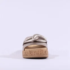 Women Gabor Kay Cork Sole Link Mule - Gold Leather