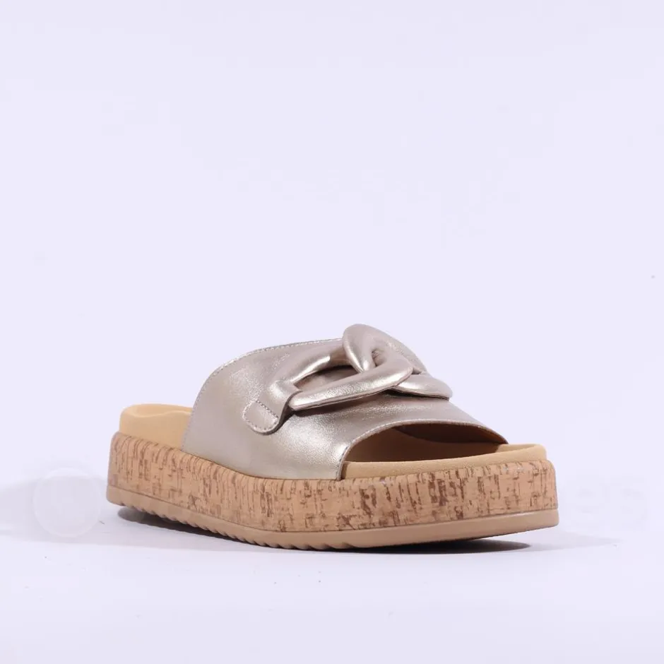 Women Gabor Kay Cork Sole Link Mule - Gold Leather