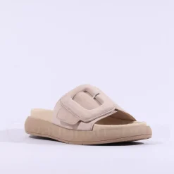 Women Gabor Kay Large Buckle Mule - Beige Suede