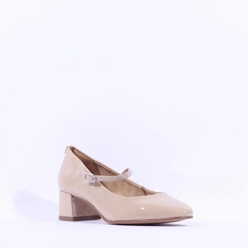 Women Tamaris Keala Block Heel Mary Jane Court - Beige Patent