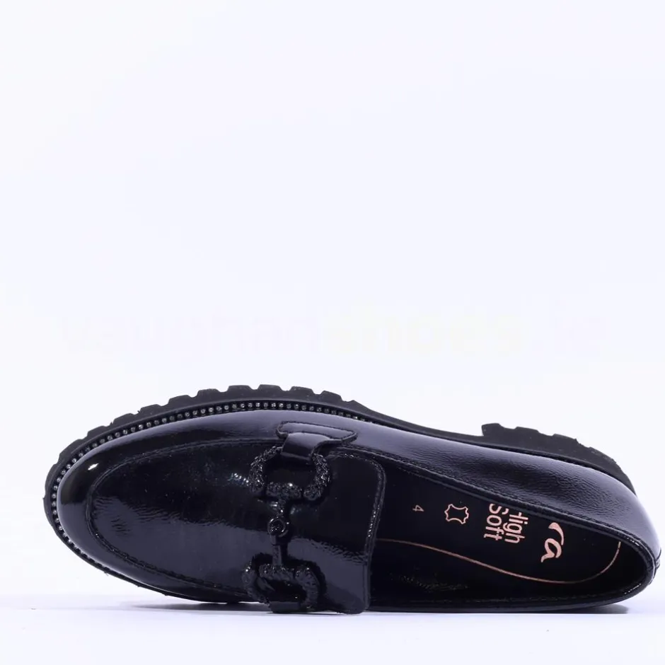 Women Ara Kent 2.0 Chunky Link Loafer - Black Patent