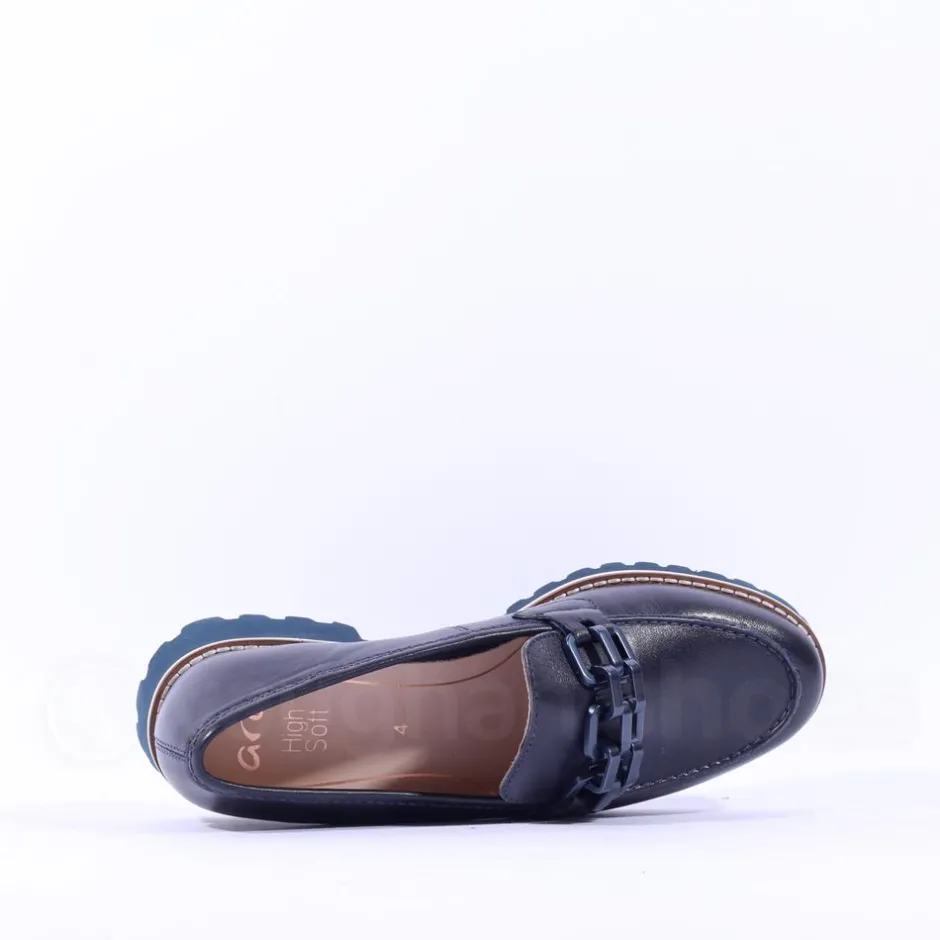 Women Ara Kent 2.0 Cleated Sole Loafer - Dark Navy Leather