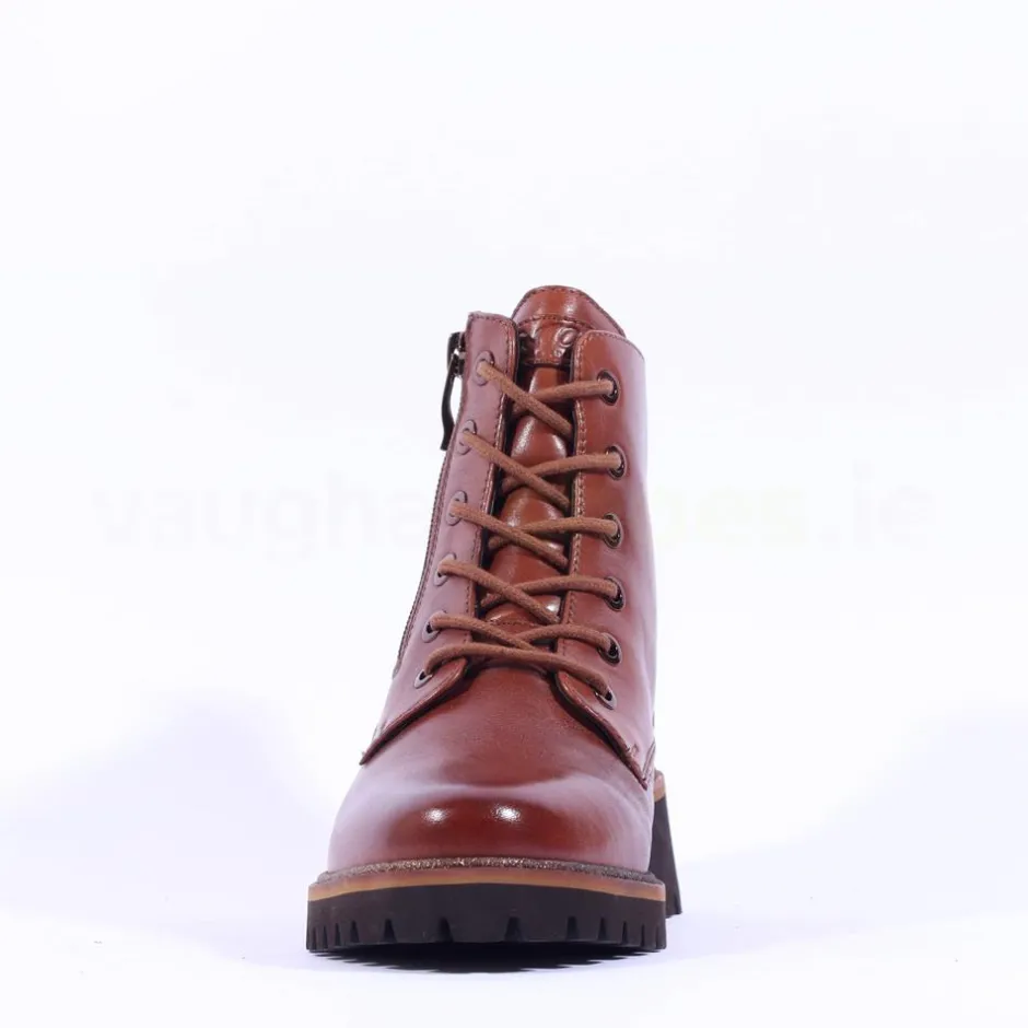 Women Ara Kent Side Zip Lace Ankle Boot - Cognac Leather