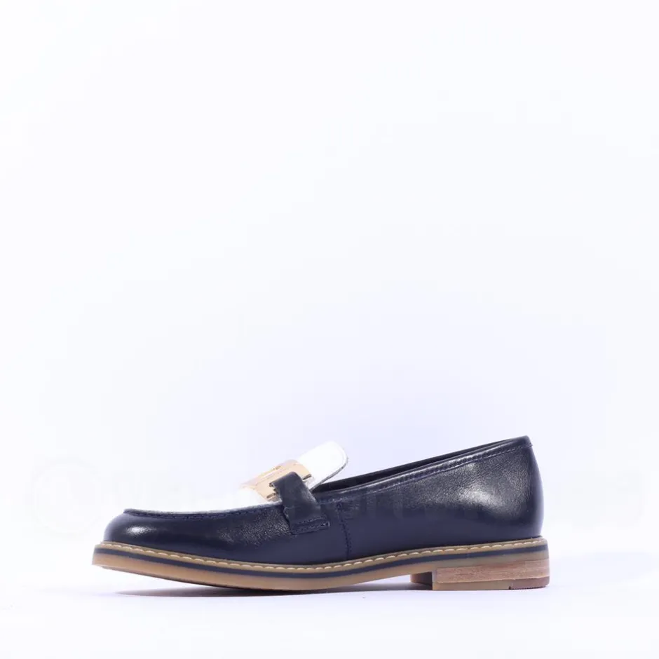 Women Ara Kent Slip On Flat Link Loafer - Navy White