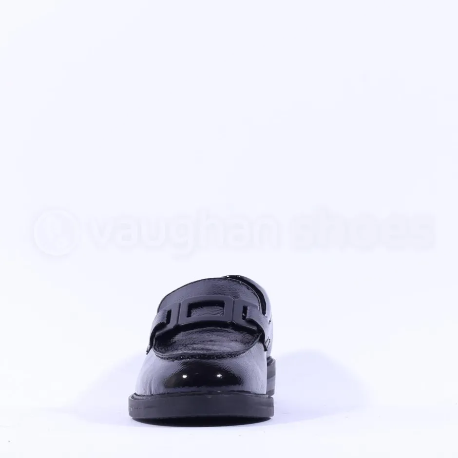 Women Ara Kent Slip On Flat Link Loafer - Black Patent