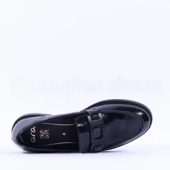 Women Ara Kent Slip On Flat Link Loafer - Black Patent