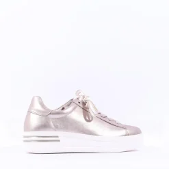 Women Gabor Keystone Platform Lace Trainer - Metallic Leather