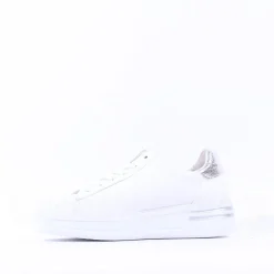Women Gabor Keystone Platform Lace Trainer - White Silver Leather