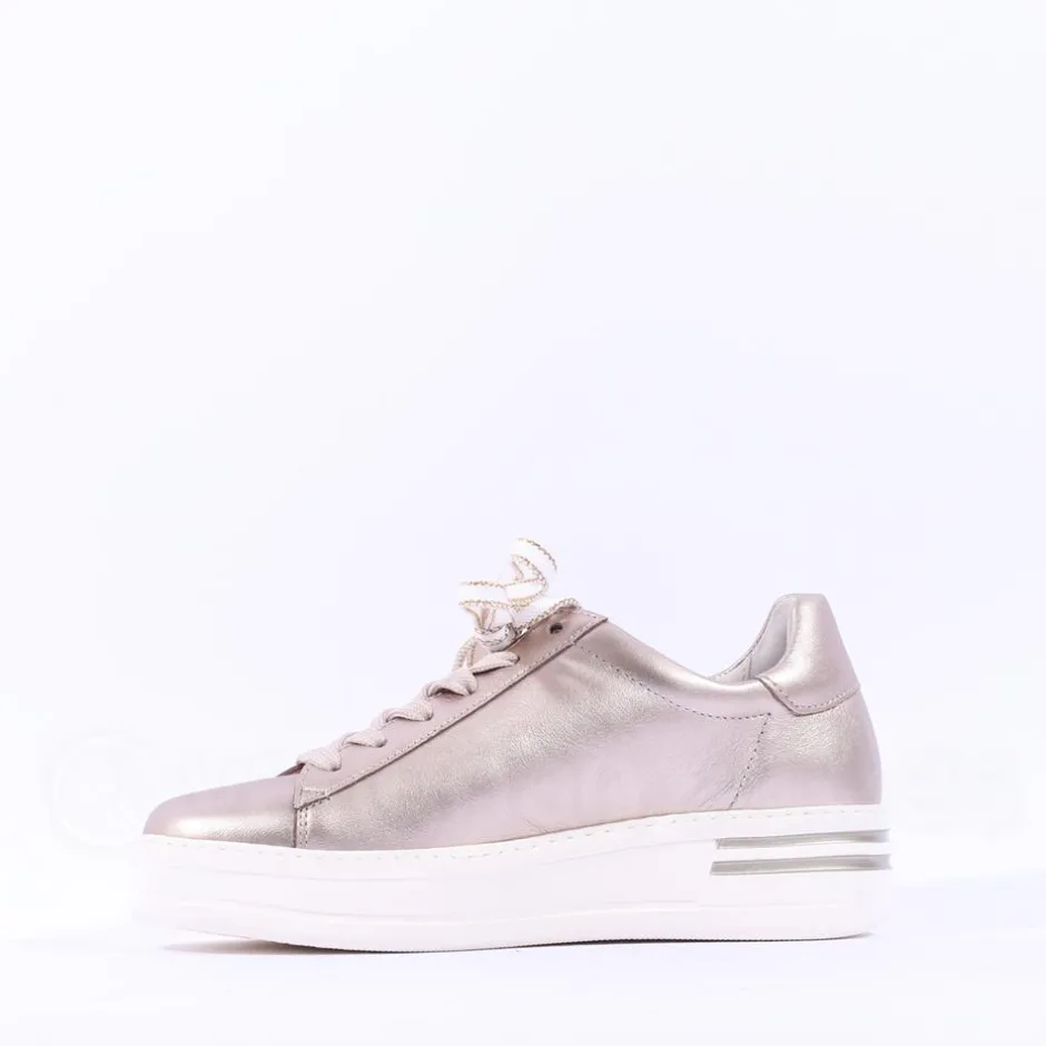Women Gabor Keystone Platform Lace Trainer - Metallic Leather
