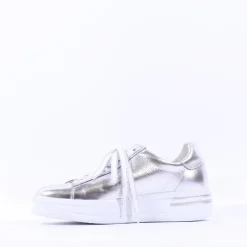 Women Gabor Keystone Platform Lace Trainer - Silver Leather