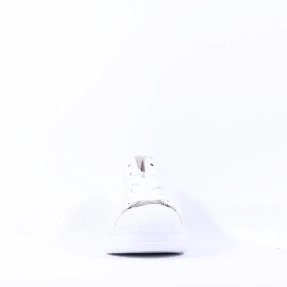 Women Gabor Keystone Platform Lace Trainer - White Silver Leather