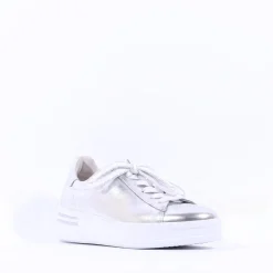 Women Gabor Keystone Platform Lace Trainer - Silver Leather