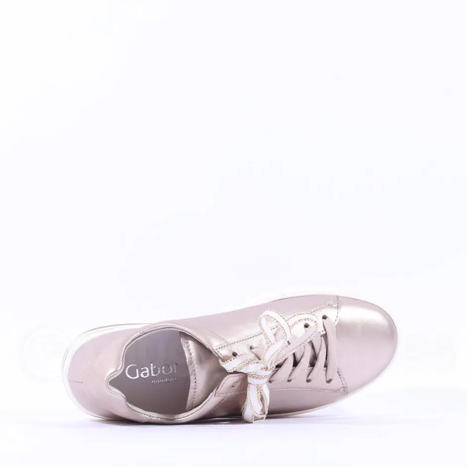 Women Gabor Keystone Platform Lace Trainer - Metallic Leather