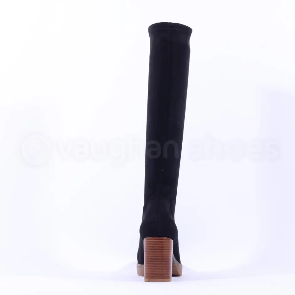 Women Miss Elastic Knee High Stretch Boot - Black Suede
