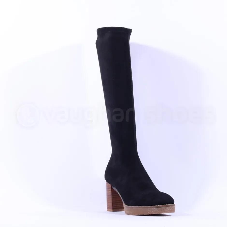 Women Miss Elastic Knee High Stretch Boot - Black Suede