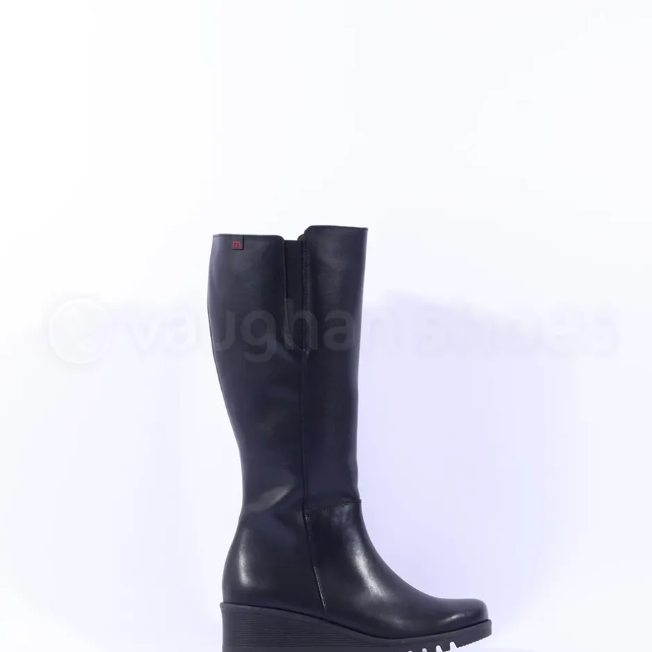 Women Pepe Menargues Knee High Wedge Boot - Black Leather
