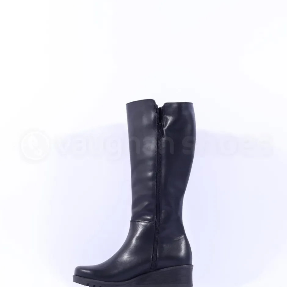 Women Pepe Menargues Knee High Wedge Boot - Black Leather