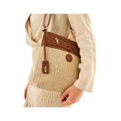 Rieker Knitted Front Zip Crossbody - Beige Tan