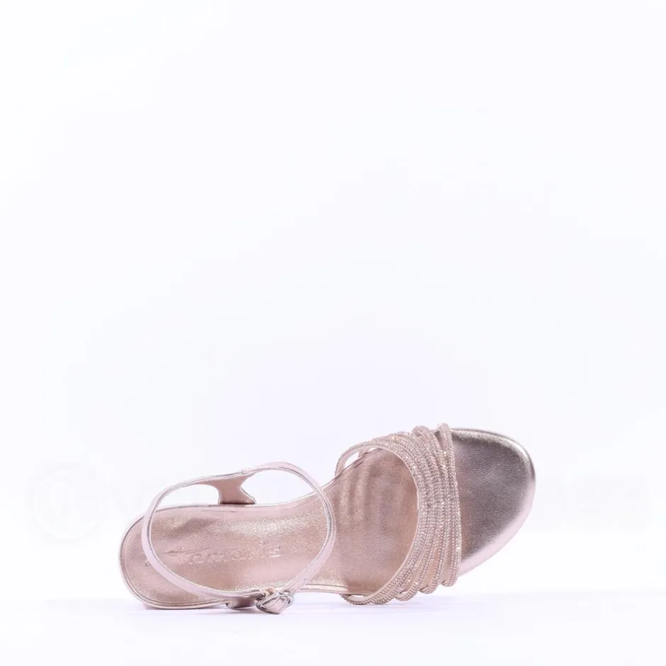 Women Tamaris Koli Strappy Low Block Heel Sand - Rose Gold